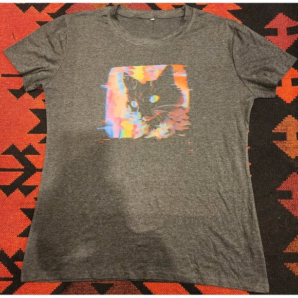 Rainbow Cat Graphic Heather Gray T-Shirt XL - Picture 2 of 9